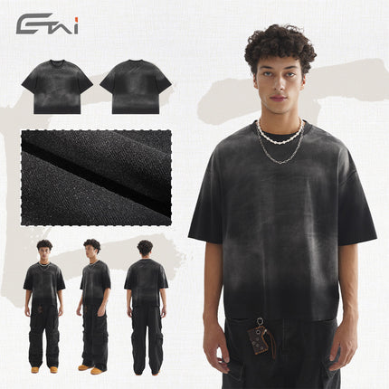 Etai Men's Summer Heavyweight Short Wide-Fit T-Shirt Versatile Boxy Fit Style Men's Short-Sleeve T-Shirt