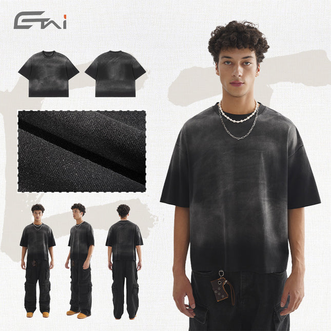 Etai Men's Summer Heavyweight Short Wide-Fit T-Shirt Versatile Boxy Fit Style Men's Short-Sleeve T-Shirt