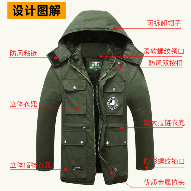 Winter Thickened Cotton-padded Clothes Men's Fleece-added Work Clothes Cold Storage Cotton-padded Clothes Cold-proof Clothes Warm Mid-length Labor Protection Cotton-padded Jacket for Worker