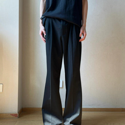 Trendy A-Line Three-Dimensional Pleated Mid-Line Commuter Versatile Drape Tr Blend Flared Trousers Basic Casual Long Pants