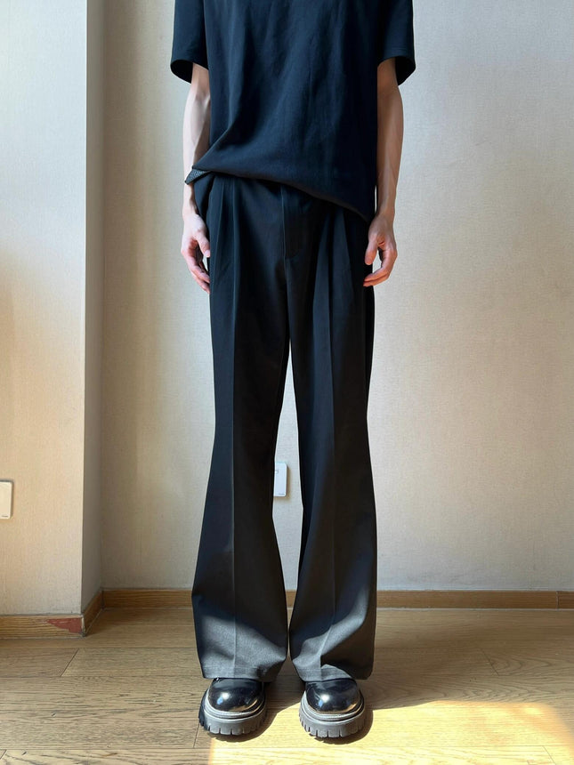 Trendy A-Line Three-Dimensional Pleated Mid-Line Commuter Versatile Drape Tr Blend Flared Trousers Basic Casual Long Pants