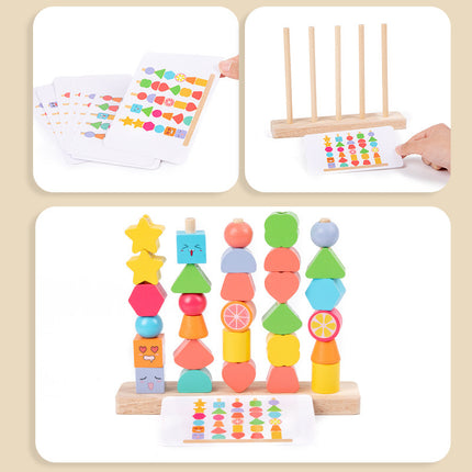 Wooden Geometric Set Column Building Blocks Beaded Shape Matching Children Beaded Logic Thinking Unified Sense Training Educational Toys