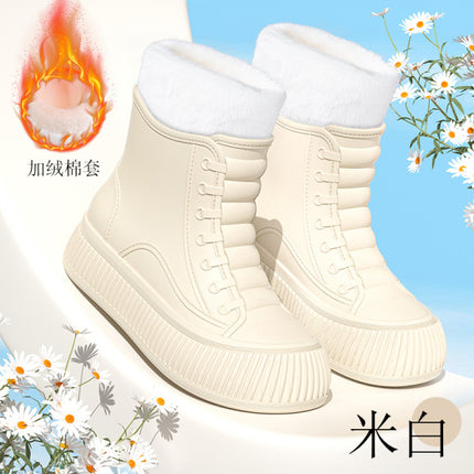 Cross-Border Rain Boots, Winter Velvet Warm Water Shoes, Women's Fashionable Short Rain Boots, Car Wash Kitchen Non-Slip Waterproof Rubber Shoes