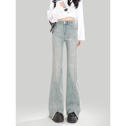 Women's Flared Jeans 2025 Summer New High-Waisted Slim Fit Bootcut Raw Hem Pants