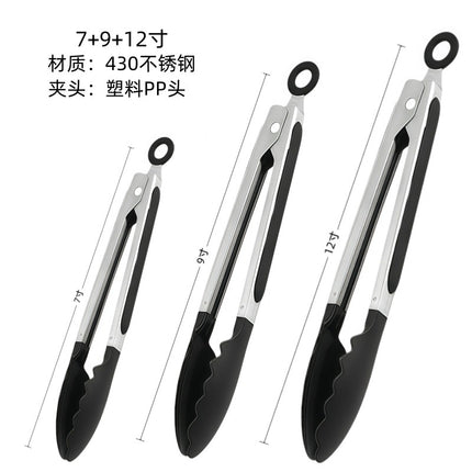 Cross-Border High-Temperature Resistant Steak Grilling Tongs 430 Stainless Steel Anti-Scalding Thickened Barbecue Tongs Kitchen Tools Food Tongs