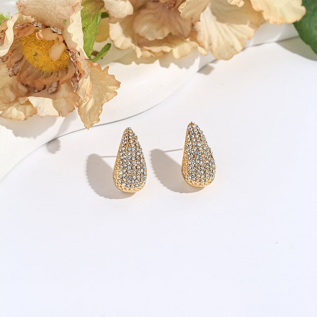Trendy Rhinestone Earrings for Women, European and American Style, Exaggerated Full Diamond-Studded Teardrop-Shaped Earrings, Elegant and Luxurious High-End Earrings Wholesale