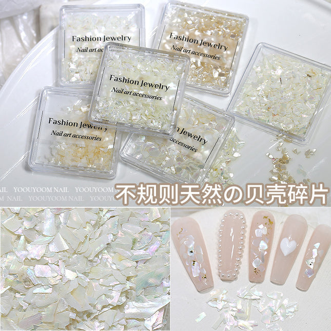 Irregular Japanese nail shell piece wholesale magic color natural ultra-thin abalone fragment boxed nail decoration patch