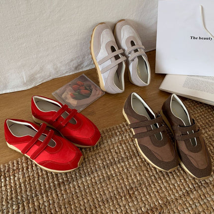 Wholesale New Platform Thick-Soled Velcro Training Shoes for Women 2025 Genuine Leather Breathable Versatile Ready-Made Casual Shoes for Women