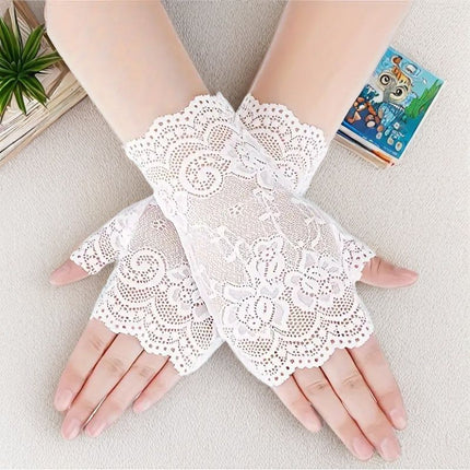 Sun Protection Gloves Women's Short Summer Thin Cycling Breathable Lace Touch Screen Ice Silk Electric Vehicle Gloves Wholesale Bride