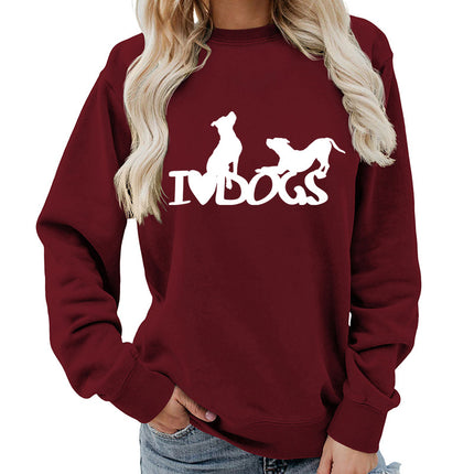 I dogs dog printed crew neck women's top vests foreign trade supply autumn and winter coat casual loose European size span