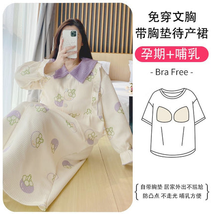 Lunar Clothing Spring and Autumn Air Cotton Thick Postpartum Breastfeeding dress Doll Collar Pregnant Women Pajamas for Outer Wear