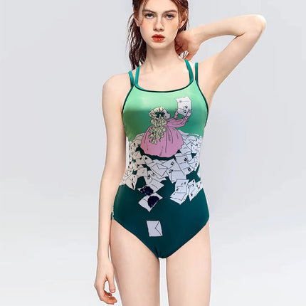 2025 New Summer Swimsuit Women's One-Piece Triangle Racing Style Sports Casual Cartoon Pattern Fashionable Pure Girl