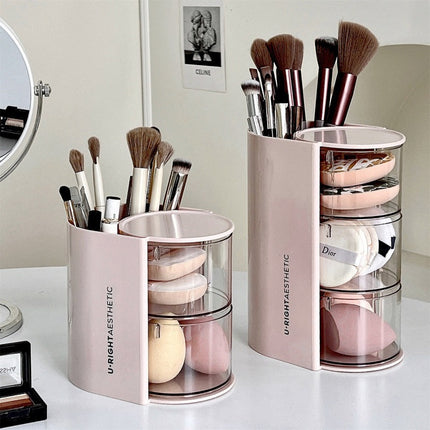 Cross-Border Powder Puff Rotating Storage Box Dust-Proof Desktop Beauty Egg Air Cushion Stand Dressing Table Multi-Layer Lipstick Eyebrow Pencil Storage