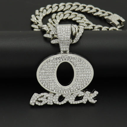 European and American Hip Hop OBLOCK Letter Pendant Necklace Alloy Diamond Brand Punk Rap Cool Necklace Cross Border