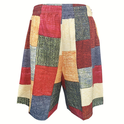 Classic Style Men's Color Block Plaid Pattern Board Shorts