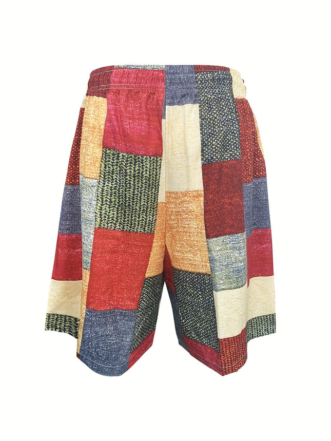 Classic Style Men's Color Block Plaid Pattern Board Shorts