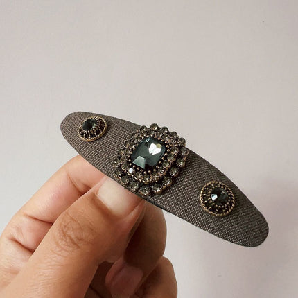 Ins Style Woolen Fabric Side Clip Retro Baroque Crystal Bb Clip Plaid Bangs Broken Hair Edge Clip