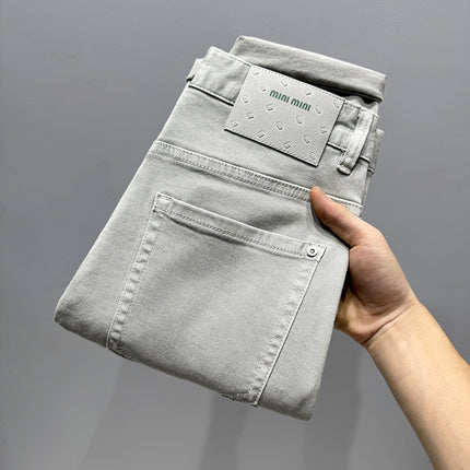 2024 Youth Fashionable American Style Fashionable Brand High Grade Grey Jeans Men's Slim-fit Skinny Pants light gray in stock Whole Sheet