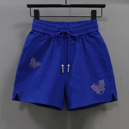 Elastic Waist Shorts Women's Hot Drilling Candy Color Butterfly Denim Wide Leg Pants New Korean Style Slim Look Elastic All-match Hot Pants
