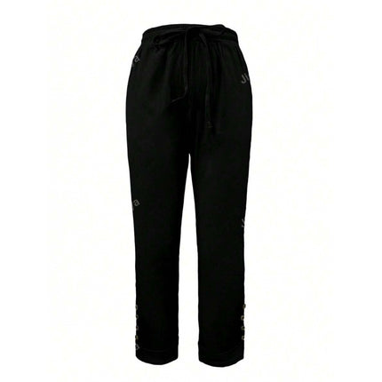 Cross-Border Export New Dropshipping Aliexpress Bottoms Button Detail Drawstring Waist Pants