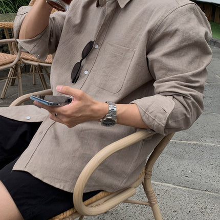 Linen Long-sleeved Shirt Men's Autumn Korean Style Vintage Light Cooked Style Casual Non-ironing Shirt Lightweight Sunscreen Top Trendy
