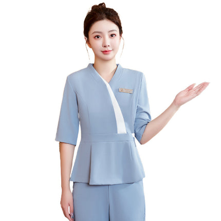 [Beauty Salon Robe] Female Beautician Work Clothes Foot Bath Club Foot Bath Nail Art Autumn and Winter Five-point Sleeve suit