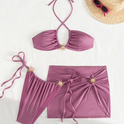 2025 Swimsuit European and American Foreign Trade New Swimsuit Three-piece Solid Color Sexy Split Swimsuit Bikini Women Bikini