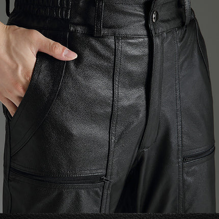 Haining Top-layer Cowhide Leather Pants Men's Fur One-piece fleece-lined Thickened Cotton Pants for Middle-aged and Elderly Men's Pure Leather and Genuine Leather Pants