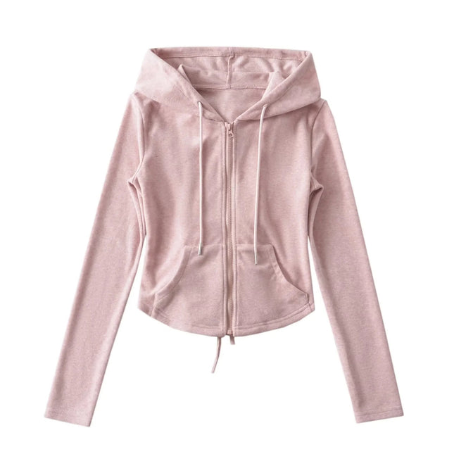 Hot girl waist lace-up hooded sweater jacket high waist stretch slim mop flared pants sports casual suit women