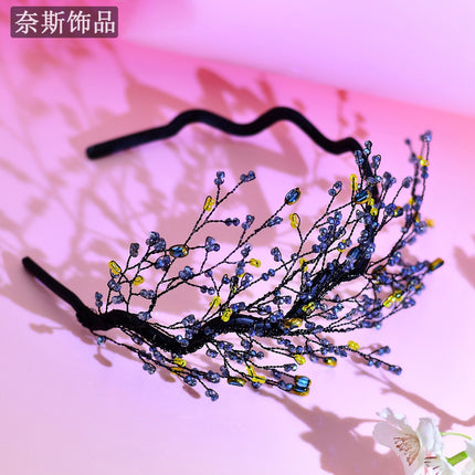 Nais Ns102 Retro Headband, High-End Luxury Hair Accessory, Handmade Hair Net, Crystal Weaving Hair Fixer