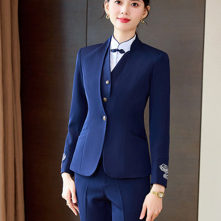 Blue Ladies Professional Suit Vest suit Hotel Front Desk KTV Reception Chinese Restaurant Waiter Work Clothes