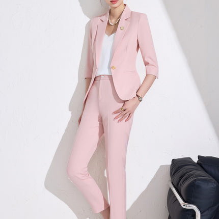 Business attire women's pants suit 2025 spring and summer workplace formal attire interview tooling seven-sleeve suit jacket ol overalls