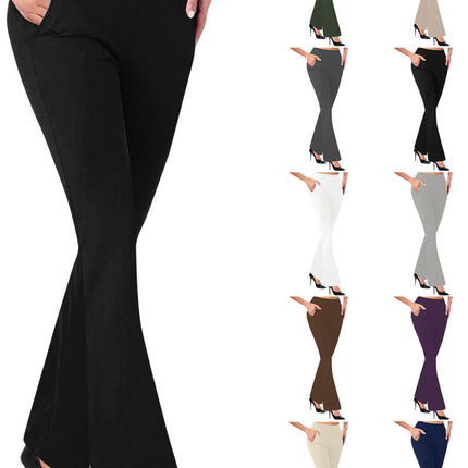 Cross-border new European and American women's flared pants front pocket micro horn back pocket high waist hip solid color casual pants
