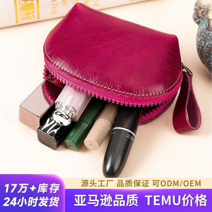 Vintage Women's Cowhide Fashion Coin Purse Leather Earphone Bag Lipstick Coin Change Key Bag Leather Storage Bag