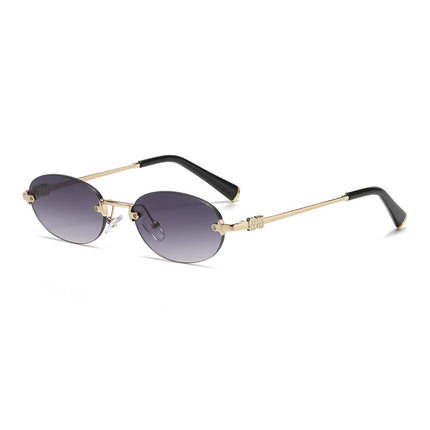 2026 New Oval Rimless Sunglasses European and American Retro Sunglasses Trendy Concave Shape Fashion Street Style Sunglasses