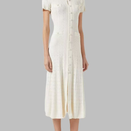 Cross-Border S Brand French Style New High-End Chanel-Inspired Hollow Lace Sleeve Slim-Fit Split Knit Dress
