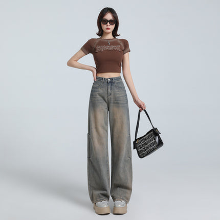 American Style Retro Old High Waist Straight Jeans Women's 2025 Spring New Loose Slim-Fit Pants