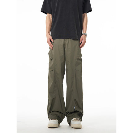 American Style Retro Army Green Tooling Paratrooper Pants Men's Summer Wrinkled Design Sense Wide Leg Loose Straight Casual Pants