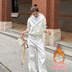 Milky white 028 double-ended zipper back patchwork jacket (huge thick sherpa style) / S