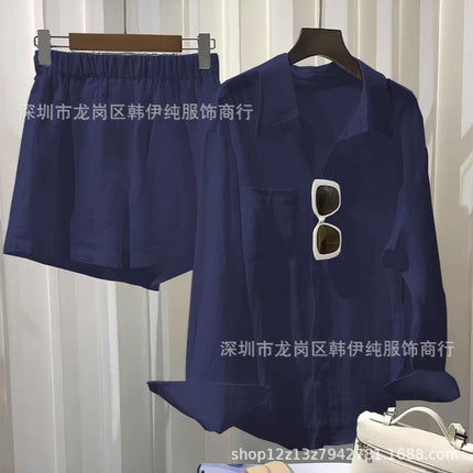 Single Piece/Complete Set Amazon Cross-Border New Set Cotton and Linen Shirt Shorts Casual Two-Piece Set Wholesale