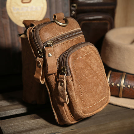 Cross-Border Hot-Selling Waist Bag, Outdoor Sports Retro Men's Bag, Genuine Leather Multi-Functional Men's Bag, Mobile Phone Bag, Waist Bag