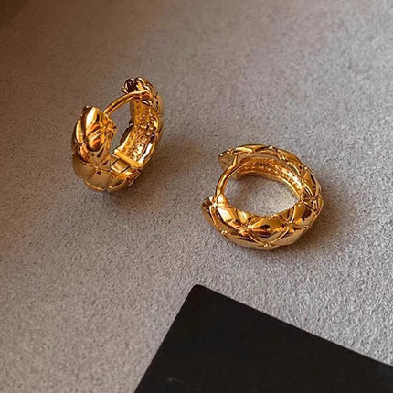 The Story of Rose with Copper Plated 18K Real Gold Earrings Diamond Plaid Gold Ring Earrings Light Luxury High-end Sense
