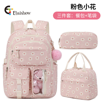 High School Ins Campus Large Capacity Three-Piece Corduroy Printed Backpack New Style Casual All-Match Backpack