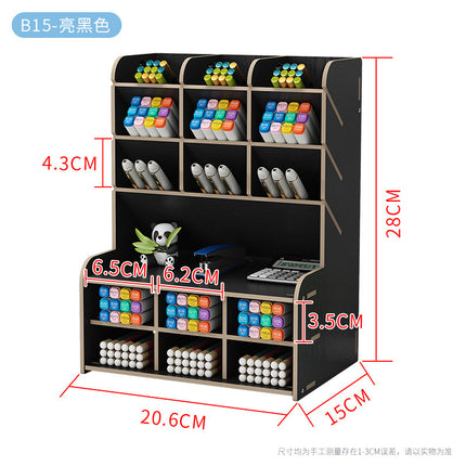 Wooden Pen Holder Storage Box Large Capacity Nordic Creative Fashion Multi-Compartment Pen Holder Office Desktop Storage Shelf