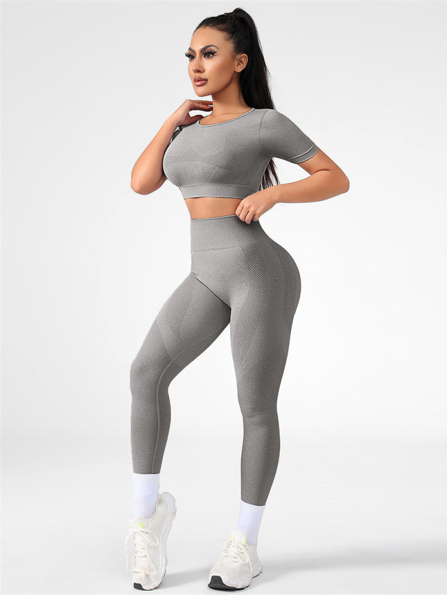 Spring and Summer Slim Sports Yoga suit Short-sleeved Sports Pants Women's Fitness Tight Sports Running Yoga suit