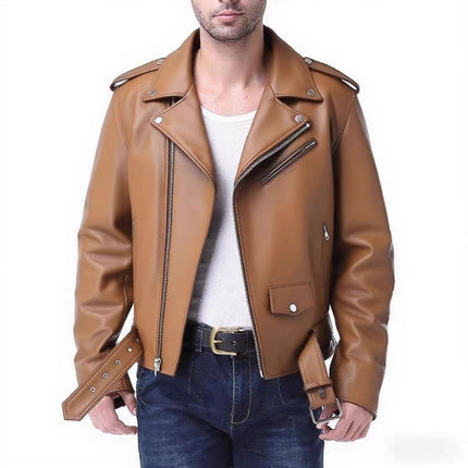 2025 Autumn and Winter New Export European and American Leather Motorcycle Leather Jacket Motorcycle Jacket Men's Aliexpress Casual