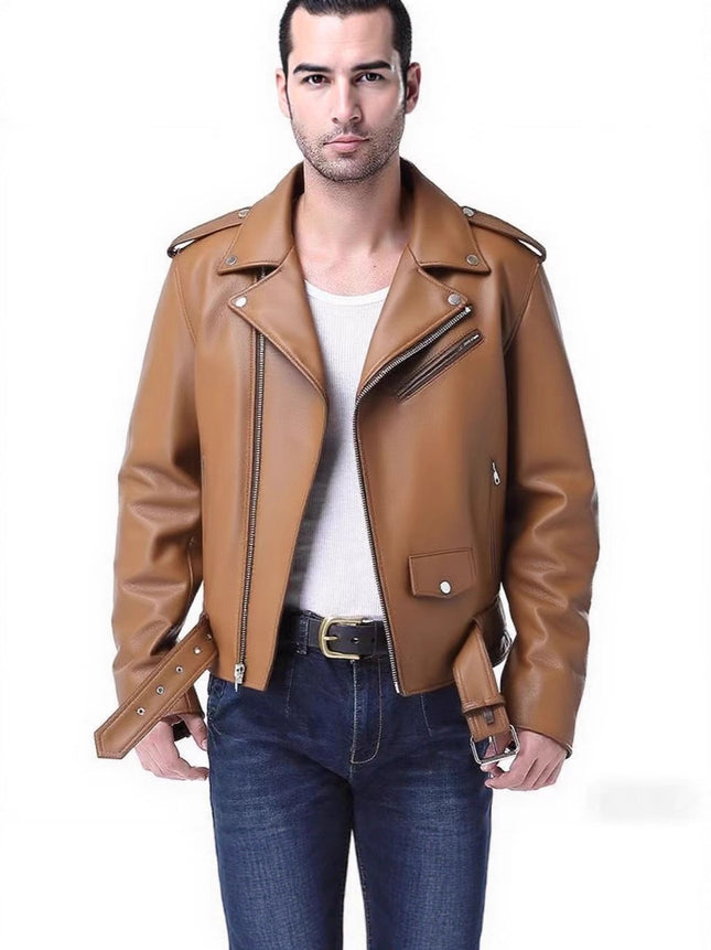 2025 Autumn and Winter New Export European and American Leather Motorcycle Leather Jacket Motorcycle Jacket Men's Aliexpress Casual