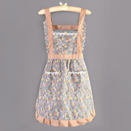 Factory Direct Sales New Kitchen Household Cooking Canvas Cotton Apron Lace Cute Hand-Wipeable Suspenders Pure Cotton for Women
