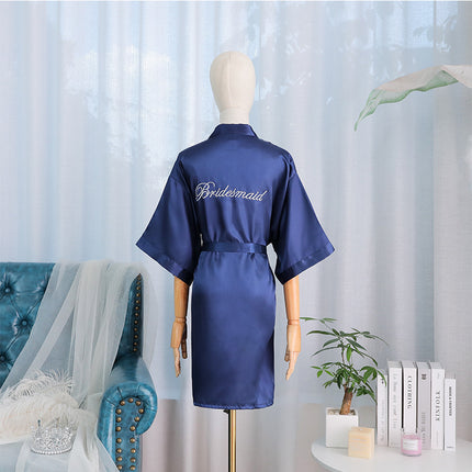 bride Gown morning Gown Lady nightgown wedding makeup bridesmaid group wedding kimono imitation silk cardigan bathrobe