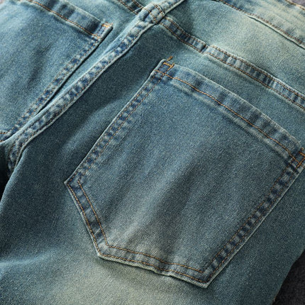 AM Cross-border European and American Foreign Trade New Men's Jeans Casual Slim-fit Small Foot Men's Ripped Pants All-match